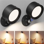 월라이 LED 독서등 충전식 USB 벽 장착 스콘스 3가지 색상 온도 360... 마그네틱 볼 무선 램프 침실 침대 옆 읽기용 2PCS Black#B : 채움마켓샵