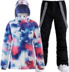GSOU 스노우 여성 스키 재킷 및 바지 세트 스노보드 스노우슈트 스노우코트 후드 방수 방풍 X-Small Black Multicolor : 얼로디얼