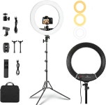 트라이포드 CRI ≥95 3000K-6000K 밝기 및 색상 온도 조절이 가능한 ZEFRONT 18인치 프로페셔널 LED 링 라이트 키트 라이브 스트리밍...