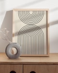 덕한조아트앤프린트 | 하우스 앤 휴즈 보호 벽 아트 액자 - 기하학적 프린트 데코 (베이지 12x16) Beige Framed Black Semi Circles 12 L x 16 W : 에떼르몰