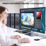8K60Hz 4K120Hz HDMI KVM 스위치 1 모니터 3 컴퓨터 USB3.0 포트 4 USB 3.0 허브 PC용 키보드 마우스 세트 공유 : DIGIX