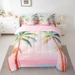 제이에이치롬베드양주점 | Coconut Tree Comforter Set 7 Pieces,Gradient Pink Sunset Bed Set,Ocean Seaside Landscape Bedding Bed : 제이에이치앤코