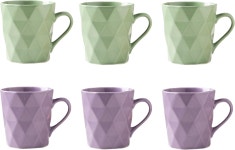 MIWARE 11온스 도자기 머그잔 6개 세트 차 및 코코아 말차 그린 3개 보라색 매트 3 Matcha Green 3Purple : 오션트레이드 마켓