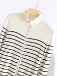 패션 봄 가을 여성 스웨터 Worsted Merino Wool 슬림 니트 카디건 긴 소매 줄무늬 의류 탑 겉옷 : 데일리코브1