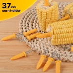 Cob 【37 PCS 】 스테인리스 스틸 옥수수 꼬치 세트의 홀더 열 보호 논슬립 그립 옐로우 모양 포크 그릴 야외 캠핑 파티 가족 요리에...