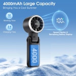 와쿡 휴대용 터보 팬: 12m/s 강풍 15 000RPM 고속 미니 팬 LED 디스플레이가 장착된 4000mAh 배터리 충전식 개인용 기술 선물용 접이식...