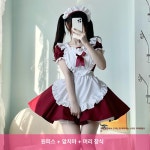 불빛숙녀복;카페 | 로리타 원피스 하트 하녀복 일본 학생 반팔 여름 코스프레 원피스 핑크(머리장식+드레스+앞치마 ) S : 라스트비긴