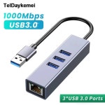 노트북 멀티포트 C타입 컴퓨터용 USB 3.0 허브 to Rj45 기가비트 이더넷 어댑터 RTL8153 1000Mbps 포트 USB 3.0 3 In 1 Hub : 세컨드샵06