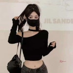 2컬러 원오프숄더 긴팔티셔츠 초커넥 크롭 글램핏ghi698 : 셀러버디K