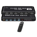 듀얼 모니터 HDMI KVM 스위치 2인치 2아웃 4K60Hz 2대의 PC용 USB 3.0 포트 PC 공유 키보드 마우스 오디오 지원단축키 버튼 전환 : 모드 온