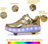 휠드패션 | 우예트 LED 롤러 스케이트 슈즈 보이 여아용 패션 스니커즈 휠드 USB 충전식 후크 & 루프 5.5 Big Kid Gold : 월드온쇼핑