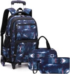 도시락 가방을 든 남학생용 3Pc 스페이스 롤링 백팩 바퀴 달린 용 휠 트롤리 스쿨백 3pcs-space-dark Blue Daypack Backpacks : 정원툴스
