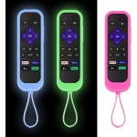 로쿠용 3팩 실리콘 보호 컨트롤러 슬리브 로쿠 TV 원격 커버 익스프레스 4K+ 2021용 TCL 케이스 유니버설 하이센스 (글로우 퍼플 글로우 그린...