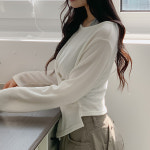 여리핏 데일리 허리 잘록 트임 단추 랩 니트 긴팔 티 : 단츄 danchu