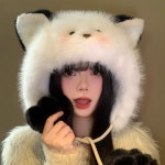 EAMT 패피 귀달이모자 고양이 귀털모자 추동 얼굴 보송보송 귀달이 방한용 털모자 EUNG4 : 응암마트1