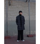 네이비 체크 울 코트