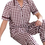 (마시루) Marshel 맨즈 파자마 반소매 파자마 하반소매 페어 디자인 귀여운 #은 # 룸 웨어 상하2점 세트 남성용 릴랙스 와인 체크 L3L :: 유니박스