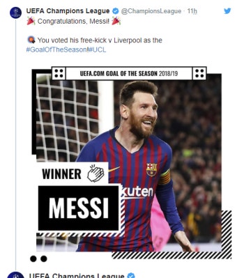 메시, '노쇼' 호날두 꺾고 UEFA 올해의 골 차지 -NO.1 축구 전문 미디어, 스포탈코리아 메시, '노쇼' 호날두 꺾고 UEFA 올해의 골 차지