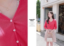 [미노크롭*cardigan/a0328비비드한 컬러감이 눈길을 사로잡고~화이트 단추로 시원한 배색감!슬림한 소매핏 크롭가디건~!!] 피오나