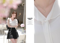 [진주품은프릴*blouse/a0381부드럽게 흐르는 프릴라인에~은은하게 고급스러운 진주단추!히든단추로 세련된 감각의 블라우스!] 피오나