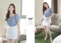 [상큼체크*blouse/a0596러블리하고 상큼한 체크블라우스스퀘어넥 디자인으로 여성스러운 쇄골미인가볍고 시원한소재로 데일리하게~] 피오나