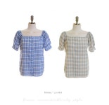 [상큼체크*blouse/a0596러블리하고 상큼한 체크블라우스스퀘어넥 디자인으로 여성스러운 쇄골미인가볍고 시원한소재로 데일리하게~] 피오나