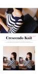 [(시원한 스트라이프 패턴! 어깨위 리본이 넘 귀여운 니트♥ 입술넥라인이 여성스러워요~)크레센도*knit/f8937-네이비] 피오나