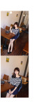 [(시원한 스트라이프 패턴! 어깨위 리본이 넘 귀여운 니트♥ 입술넥라인이 여성스러워요~)크레센도*knit/f8937-네이비] 피오나