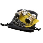 HQRP Theatre Kit: 3 x 25 Golden Opera Glasses w/ Crystal Clear Optic (CCO), Silver Trim &amp; Necklace Chain + Professional Compact... 