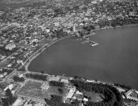 Florida Memory  - Aerial view looking east toward the City Pier and downtown Sarasota, Florida. Aerial view looking east toward... 