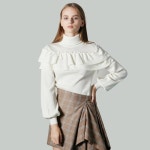 저스트인스타일(JUST IN STYLE) Shoulder Frill Knit Top 숄더 프릴 니트 탑 (3color) - 388,000원 | 우신사 스토어
