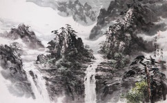 국내최대 미술품경매 - 포털아트 향산계곡의 아침 *(97cm x 61cm 약30호) 2008 *배접작품 *확대사진참조*