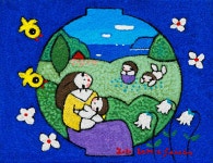 국내최대 미술품경매 - 포털아트 - 동심 *3F(27.3cm x 22cm) 캔버스에 유채 돌가루 2010 *유리액자 *확대사진필참*