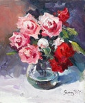 국내최대 미술품경매 - 포털아트 화사한 봄날의 장미 *8F(38cm x 45.5cm) 캔버스에 유채 2022 *유리액자*