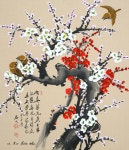 국내최대 미술품경매 - 포털아트 매화 *10F(45.5cm x 53cm) 수묵채색화 2008 *유리액자 상세설명 필독*