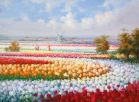 국내최대 미술품경매 - 포털아트 - 튤립축제(네덜란드) *변형6호(40cm x 30cm 약6호) Oil on canvas 2008 *유리액자 상세설명필독*
