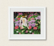 국내최대 미술품경매 - 포털아트 꽃과 여인 *(46cm x 38cm 약9호) 아크릴에 혼합재료 *유리액자*