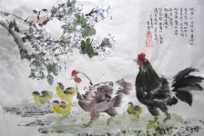 국내최대 미술품경매 - 포털아트 - 꽃과 닭 (56cm x 41cm) *7월18일이후배송*