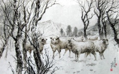 국내최대 미술품경매 - 포털아트 - 양목장의 겨울 (120cmx64cm)