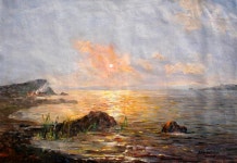 국내최대 미술품경매 - 포털아트 - 노을비낀 대동강 (72cmx50cm)