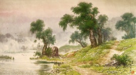 국내최대 미술품경매 - 포털아트 - 아침 (114cmx64cm.) 고급액자 표구 *상세내용 필독*