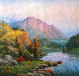 국내최대 미술품경매 - 포털아트 수풍호반의 동주마을 (100cm x 92cm.약50호) *01월9일 통관작품*