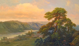 국내최대 미술품경매 - 포털아트 - 고향의 저녁 (109cmx64cm 아크릴화 캔버스 약35호)