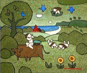 국내최대 미술품경매 - 포털아트 - 파랑새가 있는 -동심 *10F(53cm x 45cm) Oil on canvas 2007 *유리액자 상세내용 참조*
