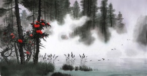 국내최대 미술품경매 - 포털아트 삼지연못가의 마가목 (119cm x 63cm 약37.2호) *06월25일 통관작품*