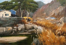 국내최대 미술품경매 - 포털아트 - 울진 하당리의 겨울 *10P(53cm x 37cm) Oil on canvas 2001년작 *유리액자 상세내용 참조*