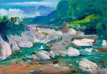 국내최대 미술품경매 - 포털아트 - 포천 계곡 하류 *5P(35cm x 24cm) Oil on canvas 2007 *유리액자 상세설명 참조