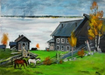 국내최대 미술품경매 - 포털아트 목장에서 *20P(72cm x 52cm) Oil on canvas *유리액자 상세내용 참조*