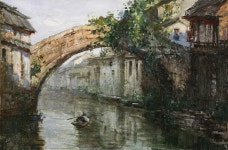 국내최대 미술품경매 - 포털아트 - 양광하의 석교 *30M(91cm x 61cm) Oil on canvas 2007 *유리액자 상세설명 참조*