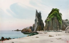 국내최대 미술품경매 - 포털아트 - 해칠보 초대바위 *(84cm x 54cm 약23호) *유리액자 상세설명 참조*